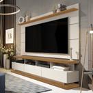 Rack Painel para TV até 72 Polegadas MDF 180cmx190cm Vivare com Rodízios Bege Off White/Nature