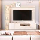Rack Painel para TV até 84 Polegadas LED com Vidro Reflecta 100% MDF 269cmx219cm Pinel Porta Vitoria Regia Yescasa Bege Off White
