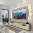 Rack Painel para TV até 90 Polegadas com LED 100% MDF 219,5cmx195cm Pés em Madeira Maciça Elegance Yescasa Cinza/Off White