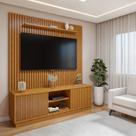 Rack Painel Ripado para TV até 75 Polegadas com LED 100% MDF 183cmx250cm Sem Paris Arezzo Marrom Naturalle