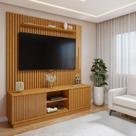 Rack Painel Ripado para TV até 75 Polegadas com LED 100% MDF 183cmx303,5cm Paris Arezzo Marrom Naturalle