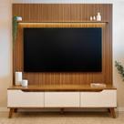 Rack Painel Ripado para TV até 75 Polegadas com LED MDF 185,5cmx183cm Impressão Ripada 3D Liverpool Marrom Pinho/Off White