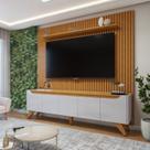 Rack Painel Ripado para TV até 75 Polegadas com LED MDF 228cmx310,5cm Pés em Madeira Maciça Sem Grécia Paris Bege Off White/Naturalle Rack Painel Ripado para TV até 75 Polegadas com LED MDF 228cmx310,5cm Pés em Madeira Maciça Sem Grécia Paris Bege Off White/Naturalle