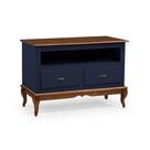 Rack para Sala com Pés Luis XV 2 Gavetas e Nicho 60502 Linz Móveis - Azul Petróleo/Imbuia Glazer