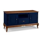 Rack para Sala com Pés Luiz XV 2 Portas 1 Gaveta e Nicho 60811M Hannover Linz Móveis - Azul Petróleo/Imbuia Glazer