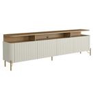 Rack Para Sala de Estar TV 75 Pol 4 Portas Brise 220cm Pés Dourado Clio I03 Louro Luna - Lyam Rack Para Sala de Estar TV 75 Pol 4 Portas Brise 220cm Pés Dourado Clio I03 Louro Luna - Lyam