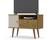Rack Para TV 32 Polegadas Retrô com 2 Portas e Divisórias - Nature com Off White