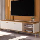 Rack Para TV 70 Polegadas Olaf Off White Nature Dourado