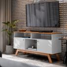 Rack para TV até 50 Polegadas com 2 Portas Amsterdã Prata Branco/Madeira Rack para TV até 50 Polegadas com 2 Portas Amsterdã Prata Branco/Madeira
