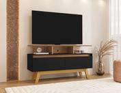 Rack para TV até 50 Polegadas MDF 120cm Pés em Madeira Maciça 2 Portas 2 Prateleiras Rubi