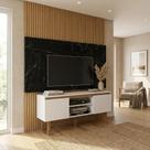Rack para TV até 52 Polegadas MDF 107cm Pés em Madeira Maciça 2 Portas e Nichos Decorativos Rack para TV até 52 Polegadas MDF 107cm Pés em Madeira Maciça 2 Portas e Nichos Decorativos