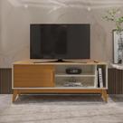 Rack para Tv Até 55 Polegadas 1 Porta com Puxador em Madeira Maciça Nero 136cm Retrô