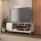 Rack para TV até 55 Polegadas 151,7cm Pés em Madeira Maciça 1 Porta com Nicho Yescasa Branco/Nogal