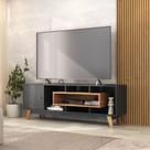 Rack para TV até 55 Polegadas 151,7cm Pés em Madeira Maciça 1 Porta com Nicho Yescasa Cinza Grafite/Nogal