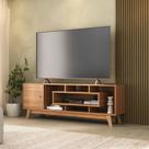 Rack para TV até 55 Polegadas 151,7cm Pés em Madeira Maciça 1 Porta com Nicho Yescasa Marrom Nogal
