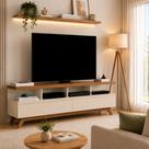 Rack para TV até 55 Polegadas 1,60m Vivare Wood com Pés de Madeira e 2 Gavetas Off White Freijó Rack para TV até 55 Polegadas 1,60m Vivare Wood com Pés de Madeira e 2 Gavetas Off White Freijó