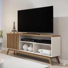 Rack Para TV até 55 Polegadas Pés Madeira Maciça Retrô Ripado Malbec Wood Rack Para TV até 55 Polegadas Pés Madeira Maciça Retrô Ripado Malbec Wood