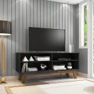 Rack para TV até 55 Polegadas Pés Madeira Retrô Paládio Móveis Bechara Preto Fosco Rack para TV até 55 Polegadas Pés Madeira Retrô Paládio Móveis Bechara Preto Fosco