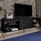 Rack para TV Até 55 Polegadas Roma 1 Porta 2 Prateleiras Preto Fosco - Panorama Móveis Rack para TV Até 55 Polegadas Roma 1 Porta 2 Prateleiras Preto Fosco - Panorama Móveis