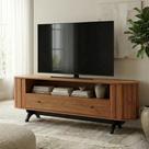 Rack para TV até 60 Polegadas 100% MDF 180cm Canto Arredondado Marrom Freijó/Preto Fosco