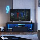 Rack para TV até 60 Polegadas com LED 160cm Gamer 1 Gaveta 2 Prateleiras em Vidro Yescasa Preto