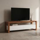 Rack para TV até 60 Polegadas Madeira Maciça 140cm Pés em Madeira Maciça 2 Gavetas Craft