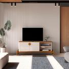 Rack para TV até 60 Polegadas MDF 154cm Pés em Madeira Maciça Puxador e Buriti Bege Offwhite/Nature Rack para TV até 60 Polegadas MDF 154cm Pés em Madeira Maciça Puxador e Buriti Bege Offwhite/Nature