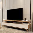 Rack para TV até 60 Polegadas MDF 180cm Pés em Madeira Maciça Vivare Branco Off White/Nature