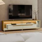 Rack para TV Até 65 Polegadas Loop 2 Gavetas com Vidro e Led Cedro/Off White - Olivar Móveis Rack para TV Até 65 Polegadas Loop 2 Gavetas com Vidro e Led Cedro/Off White - Olivar Móveis