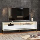 Rack para TV até 65 Polegadas MDF 180cm Ind Fusion 2 Gavetas com Iluminação em Lead Off White/Cinza/Branco