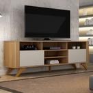 Rack para TV até 65 Polegadas MDF 180cm Pés em Madeira Maciça Mariana Bege Cinamomo/Off White Rack para TV até 65 Polegadas MDF 180cm Pés em Madeira Maciça Mariana Bege Cinamomo/Off White
