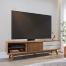 Rack para TV até 75 Pol 1 Porta Ripada 200x55cm Veneza Freijó Off White
