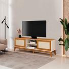 Rack para TV até 75 Polegadas 100% MDF 180cm Portas em Tela Rattan Andros Bege Off White/Cedro