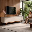 Rack para TV até 75 Polegadas 184cm Pés em Madeira Maciça Flynt Off White com Natural