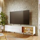 Rack para TV até 75 Polegadas com MDF 216,8cm Pés em Madeira Maciça Led Amalfi Branco Off White/Freijó Rack para TV até 75 Polegadas com MDF 216,8cm Pés em Madeira Maciça Led Amalfi Branco Off White/Freijó