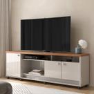 Rack para TV até 75 polegadas Dallas com 3 Portas e Rodízios Off White/Jequitibá - Lukaliam