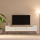 Rack para TV até 75 Polegadas MDF 180cm 2 Portas 1 Gaveta Liverpool Yescasa Bege Off White/Cinamomo