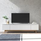 Rack para TV até 75 Polegadas MDF 219,5cm Pés em Madeira Maciça Flynt Bege Off White/Natural
