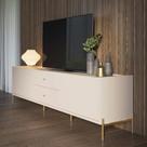 Rack para TV até 75 Polegadas MDF 220cm Portas 2 Gavetas Dourados Jasper Branco Off-White Fosco/Dourado