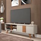 Rack para TV até 75 Polegadas Pés Madeira Retrô 100% MDF Paraty Off White/Cinamomo - Permobili Rack para TV até 75 Polegadas Pés Madeira Retrô 100% MDF Paraty Off White/Cinamomo - Permobili