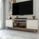 Rack para TV Até 75 Polegadas Retrô 2 Portas Nature/Off White - Panorama Móveis Rack para TV Até 75 Polegadas Retrô 2 Portas Nature/Off White - Panorama Móveis
