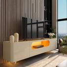 Rack para TV até 85 Polegadas com LED 100% MDF 209,5cm Vidro Nobre Branco Off White/Naturale