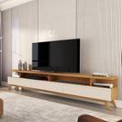 Rack para TV até 86 Polegadas MDF 217cm Pés em Madeira Maciça Vivare Wood 2.2 com 3 Gavetas e Branco Off White/Nature