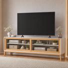 Rack para TV de 65 Polegadas 180cm em Madeira Maciça/MDF e Vidro Canelado