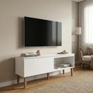 Rack Retrô para TV até 55 Polegadas MDF 130cm Pés em Madeira Maciça Retro com 1 Porta Branco