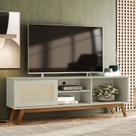 Rack Retrô para TV até 60 Polegadas MDF 162cm Pés em Madeira Maciça Palinha Panama Móveis Bege Off White