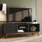 Rack Retrô para TV até 60 Polegadas MDF 162cm Pés em Madeira Maciça Palinha Panama Móveis Preto