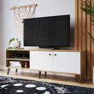 Rack Retrô para TV até 65 Polegadas 160cm Pés em Madeira Maciça Rk530 Bege Naturalle/Branco Brilho
