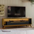 Rack Retrô para TV até 65 Polegadas com LED MDF 175cm Pés em Madeira Maciça 2 Gavetas e Duo