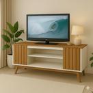 Rack Ripado Bancada 1,60 Para Tv 60 Polegadas Retro Multiuso Cor Off White ripado
